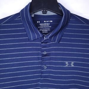 Under Armour Polo Shirt Mens XL Striped Navy Playoff Loose HeatGear